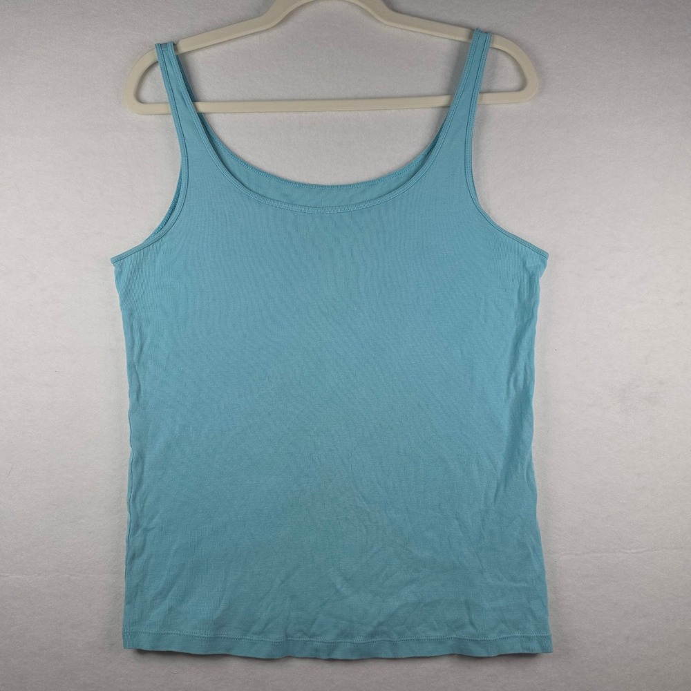 Eileen Fisher Aqua Blue Organic Cotton Rib Knit Tank Top Small